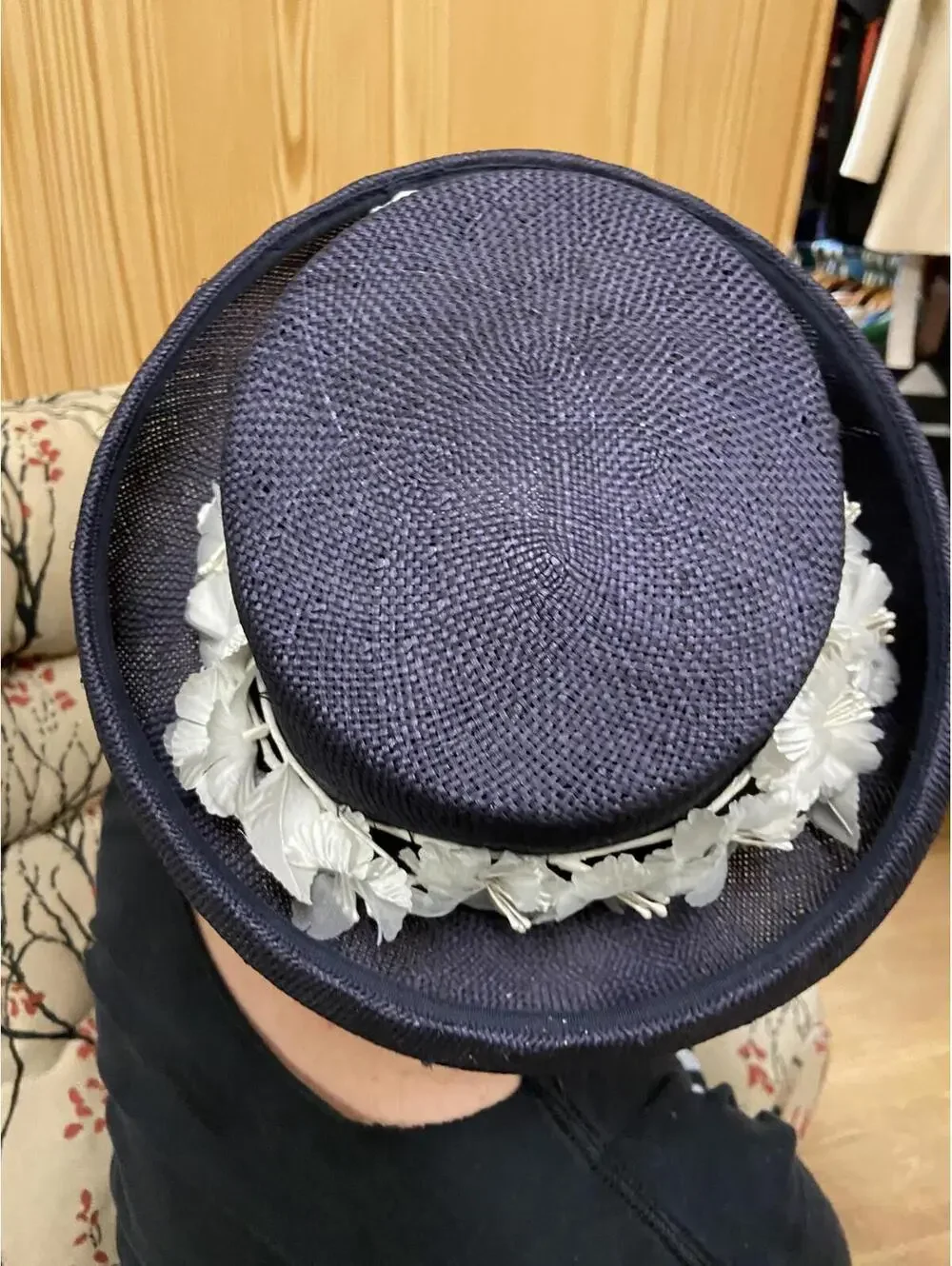 Vintage 1940s–50s Blue Raffia Straw Sculptural Brim Hat - Picture 5 of 8